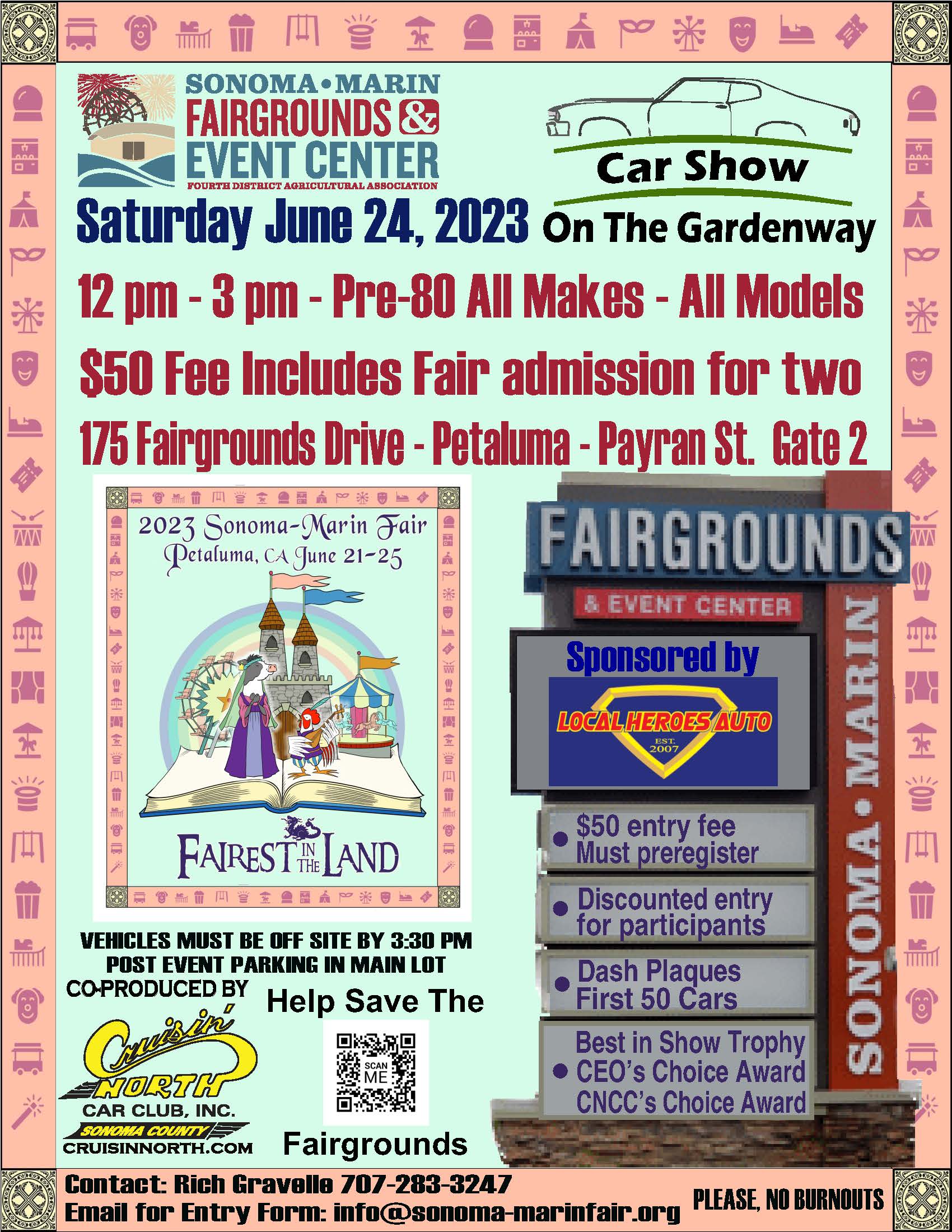 Car show on the Gardenway Sonoma Marin Fair 2023 Flier